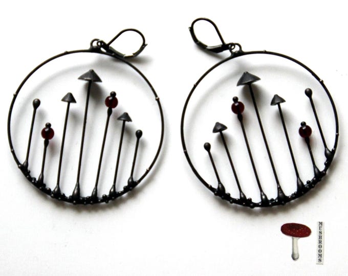 Mushroom Hoop Earrings: Stained Glass Forest Witch Jewelry