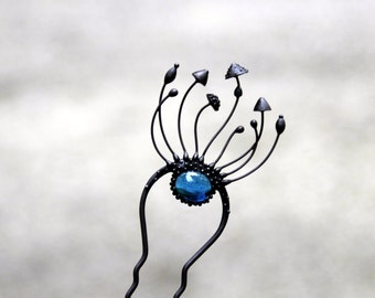 Handmade metal magic mushrooms boho amanita muscaria stained glass hair pin, Witch fairy cottagecore vibes , aesthetic forest nature gift.