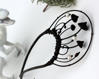 Mushroom Hair Pin: Patina Copper, Pewter & Pearl - Bohemian Witch Jewelry