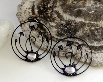 Mushroom Pearl Hoop Earrings: Woodland Fairy Witch Jewelry