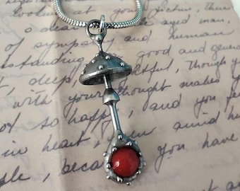 Handmade Amanita Mushroom Pendant, Floral Copper Fungi Necklace