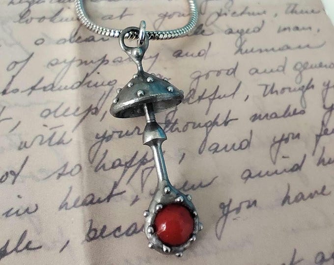 Handmade Amanita Mushroom Pendant, Floral Copper Fungi Necklace