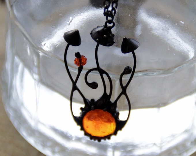 Stained Glass Mushroom Necklace: Forest Jewelry, Botanical Witch Pendant