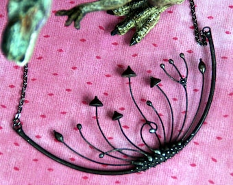 Handmade Black Metal Mushroom Necklace: Boho Witch Pendant