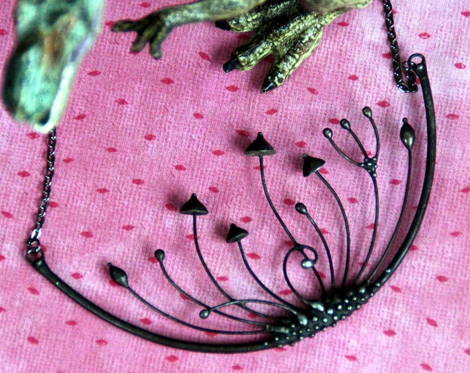 Handmade Black Metal Mushroom Necklace: Boho Witch Pendant