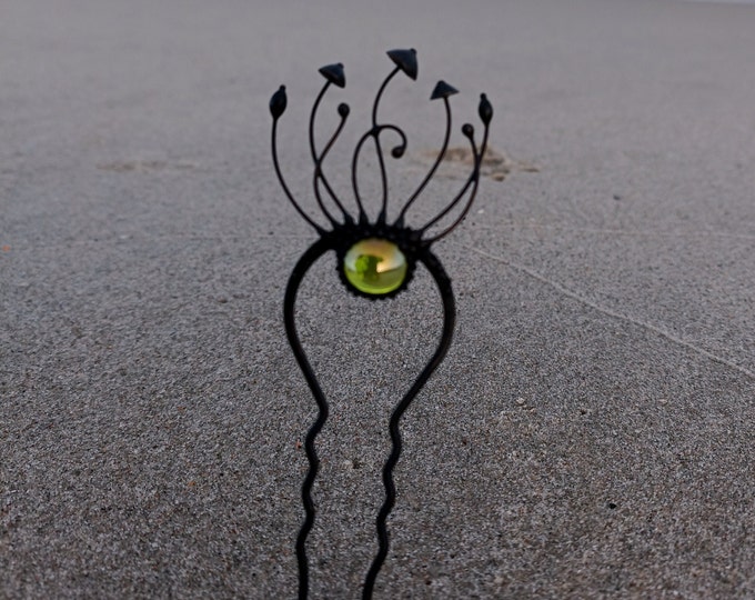 Woodland witchy vibes handmade magic mushrooms metal hair pin, aesthetic fairy jewelry inspired by wild forest, naturecore fungi jewelry.