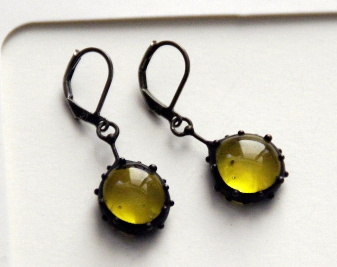 Simple geometry handmade stained glass boho hippie earrings with yellow glass, forest style yellow glass suncatchers earrings, unique gift.