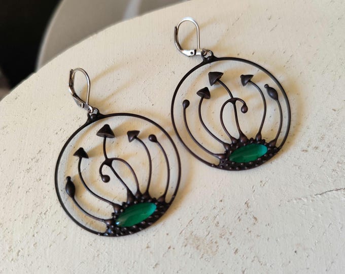 Handmade Magic Mushroom Hoop Earrings: Green Glass Witch Jewelry