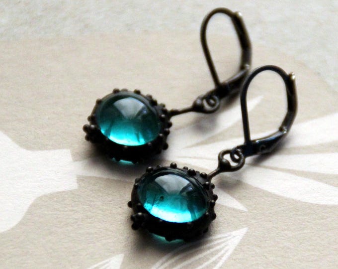Suncatchers unique blue stained glass boho author's earrings, simple geometry hippie earrings with blue glass, unusual statement jewelry.