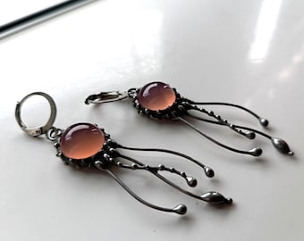 Handmade Suncatcher Jellyfish Earrings, Rose Agate, Stained Glass Ocean Octopus