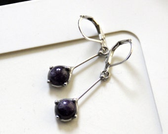 Purple amethyst simple geometry stained glass minimalist earrings, boho minimalism style jewelry, author's jewelry earrings, gift for woman.