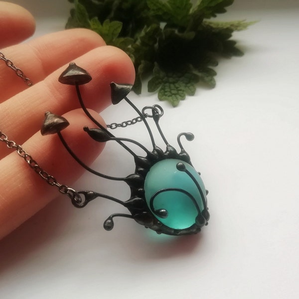 mushroom necklace, mushroom jewelry, hippie necklace, boho necklace, psytrance, witch jewelry, handsclulpted mushrooms, magic mushroom, love