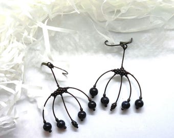 Handmade Aventurine Floral Earrings: Black Patina Copper Boho Jewelry