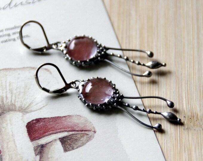 Ocean creatures stained glass jellyfish earrings with watermelon quartz, art nouveau boho octopus earrings, handmade gift inspired by ocean.