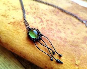 Green Glass Jellyfish Pendant Necklace: Handcrafted Unusual Nature Jewelry