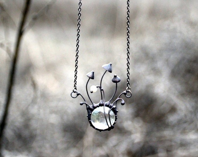 Psychedelic Mushroom Cluster Necklace: Handmade Copper, Pewter & Pearl