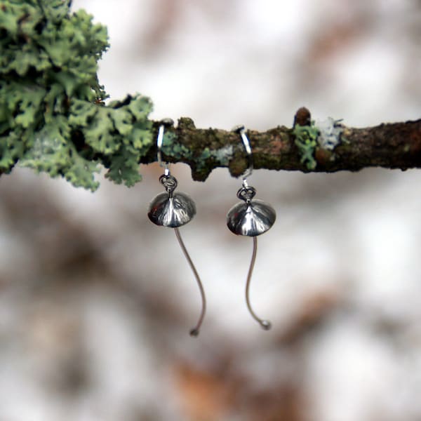 Magic mushrooms silver metal earrings, forest witch earrings, boho hippie style jewelry, psylocibe acid jewelry, magic style fairy earrings