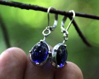 Stained Glass Earrings: Minimalist Blue Geometry, Boho Suncatcher Jewelry