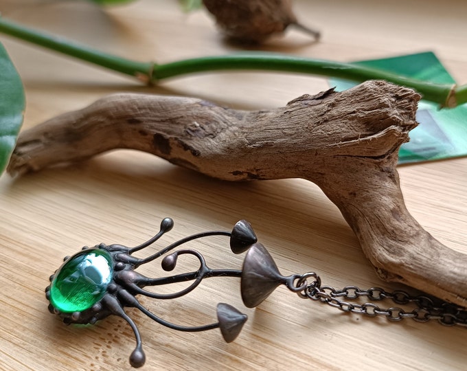 Handmade metal fungi magic mushrooms pendant, forest style pendant, fungi jewelry necklace, aesthetic witch woodland mushrooms necklace.
