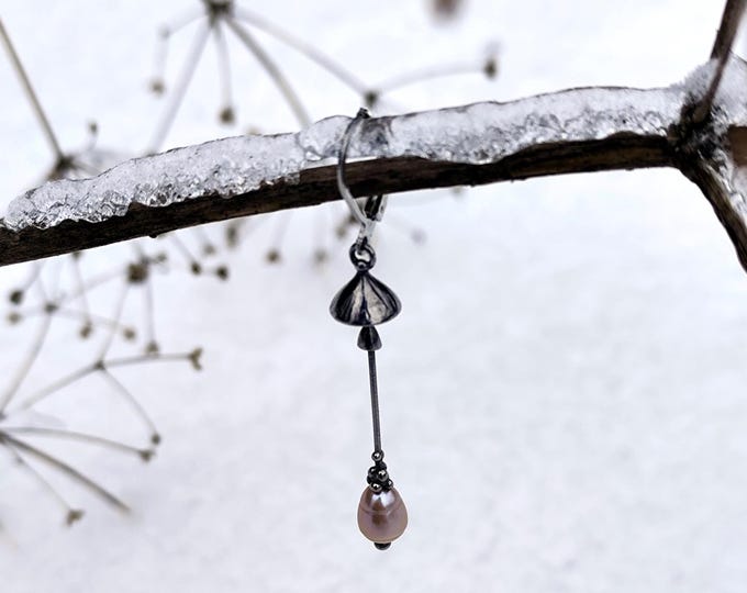 Handcrafted Mushroom Single Earring: Copper, Pewter, Steel & Pearl