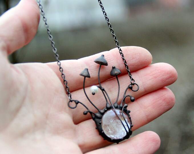 mushroom necklace, mushroom jewelry, hippie necklace, boho necklace, psytrance, witch jewelry, handsclulpted mushroom, forest, pendant, love