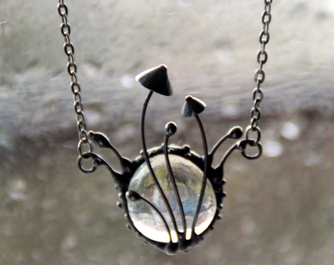 Handmade Magic Mushroom Pendant Necklace: Clear Glass Fairycore Jewelry