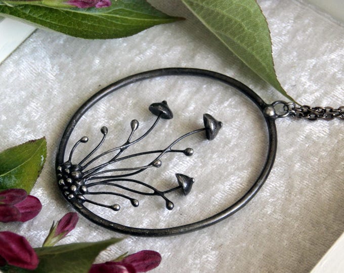 Witchcraft aesthetic magic mushroom big metal forest necklace inspired by woodland, boho hippie fungi necklace, weird mushroom necklace.