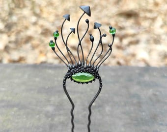 Forest toadstools mushrooms metal hairpin, forest rave hair pin, witchy vibes cottagecore jewelry, aesthetic boho design wild nature gift.