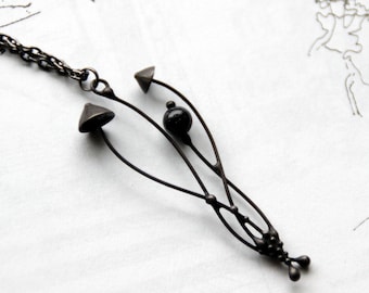 Stained Glass Mushroom Pendant: Black Aventurine Vintage Necklace