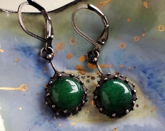 Art Nouveau Jadeite Stones Earrings: Simple Geometry, Boho Style