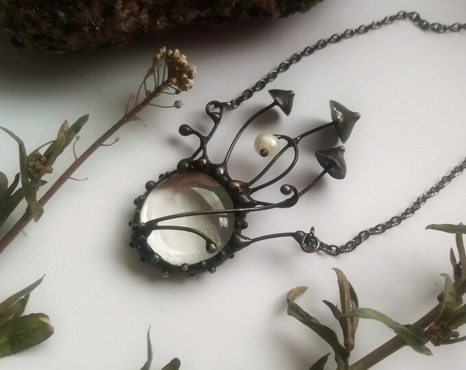 mushroom necklace, mushroom jewelry, hippie necklace, boho necklace, psytrance, witch jewelry, handsclulpted mushroom, forest, pendant, love