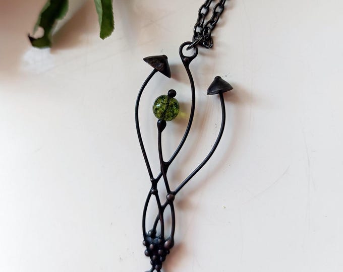 Witchcraft boho hippie magic mushrooms small forest pendant inspired by nature, aesthetic fungi necklace, weird mushrooms necklace.