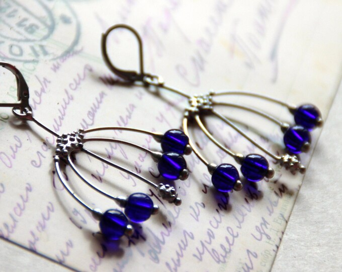 Handmade Boho Berry Earrings: Stained Blue Glass