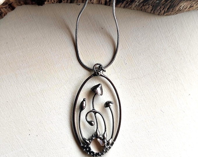 Handmade Mushrooms Pendant, Clear Glass, Minimalist Hippie Necklace