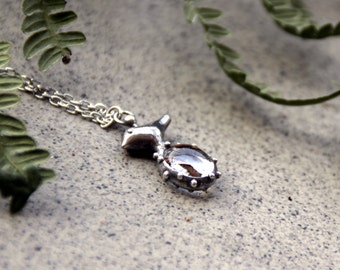 Handmade Bird Necklace: Copper, Pewter, Steel & Glass Pendant