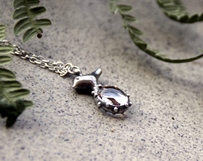 Handmade Bird Necklace: Copper, Pewter, Steel & Glass Pendant