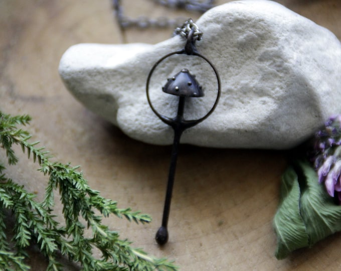 Amanita mushroom hippie boho small metal pendant, witch forest jewelry, woodland faerie small pendant, unusual forest psychedelic style.