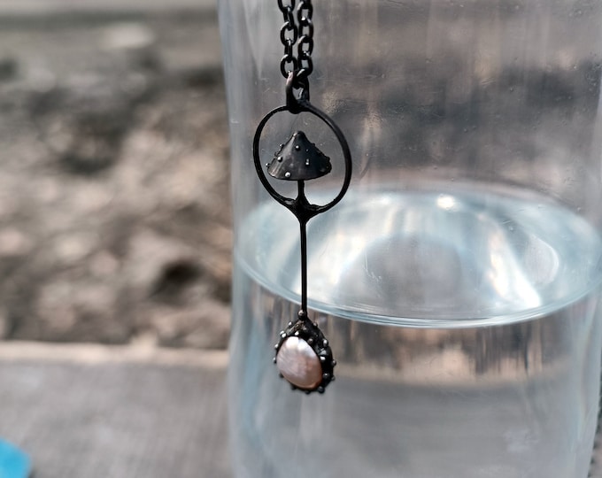 Handcrafted Amanita muscaria woodland mushroom small metal pendant inspired by wild forest fly agaric fungi necklace, witchcraft aesthetic.