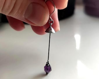 Single Earring Mushroom: Copper Pewter Steel Purple Amethyst