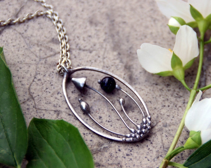 Boho magic mushroom silver color pendant with black stone, witch small necklace, hippie small pendant, psychedelic pendant, mushroom jewelry