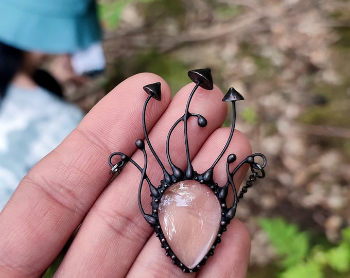 Psychedelic mushrooms necklace, fairy forest magic pendant, hippie style jewelry, witch wiccan shaman fungi pendant