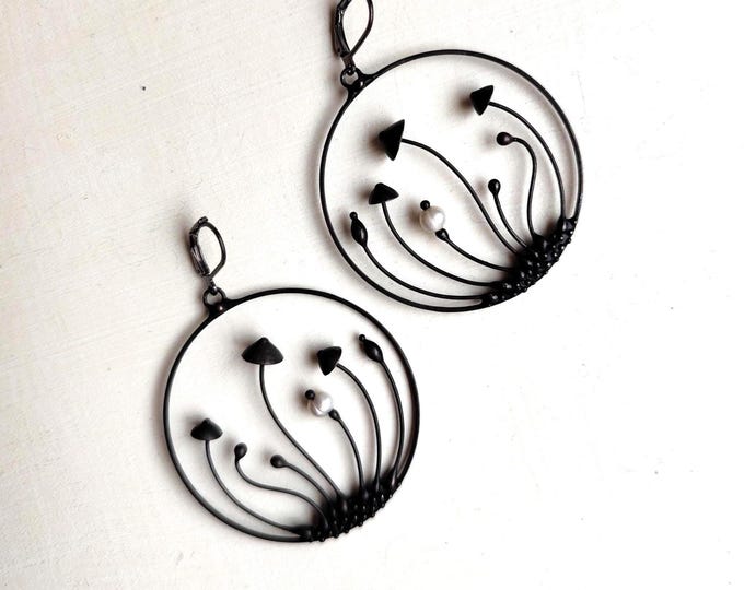 Mushroom Magic Hoop Earrings - Psychedelic Fungi Round Jewelry Forest Gift for Witchy Vibes