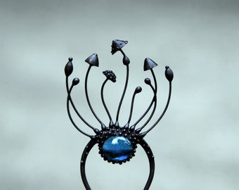 Stained Glass Mushroom Hairpin: Copper Cottagecore Fairy Hair Accessory