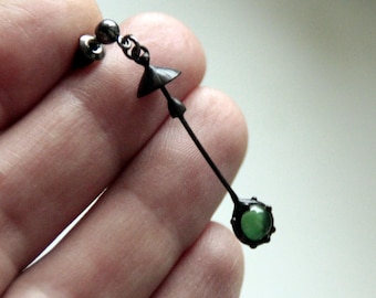 Handcrafted Mushroom Single Earring: Copper, Pewter, Steel & Green Glass