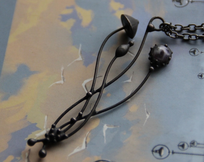 Magic mushrooms woodland cottagecore boho hippie necklace, unique botanical forest witch jewelry, psychedelic rave style clothing.