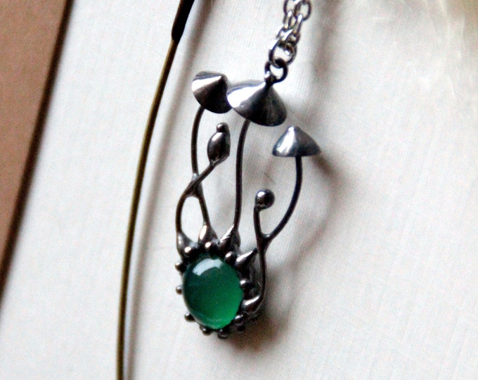 Stained Glass Mushroom Pendant Necklace: Handmade Forest Jewelry