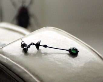 Handcrafted Mushroom Single Earring: Copper, Pewter, Steel & Green Glass