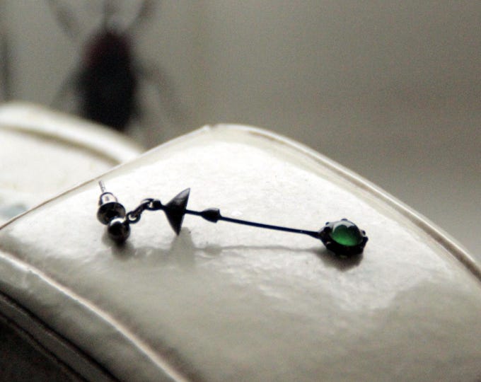 Handcrafted Mushroom Single Earring: Copper, Pewter, Steel & Green Glass