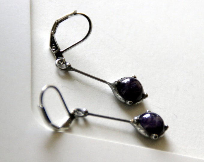 Purple amethyst simple geometry stained glass minimalist earrings, boho minimalism style jewelry, author's jewelry earrings, gift for woman.