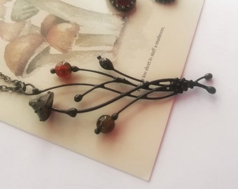 Handmade Mushroom Pendant: Copper, Pewter & Brown Glass